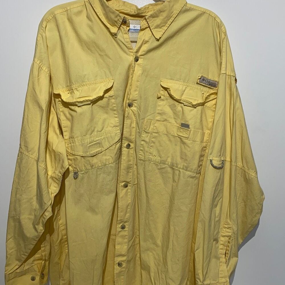 Columbia PFG Yellow Long Sleeve Fishing Shirt Vented XXL FM7120 Men's